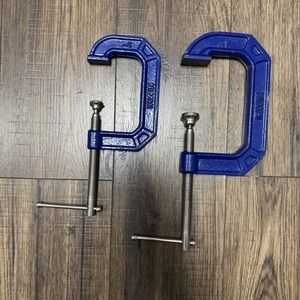 2  Irwin 3 Inch & 4 Inch C-Clamps Blue Heavy Duty Metal EUC